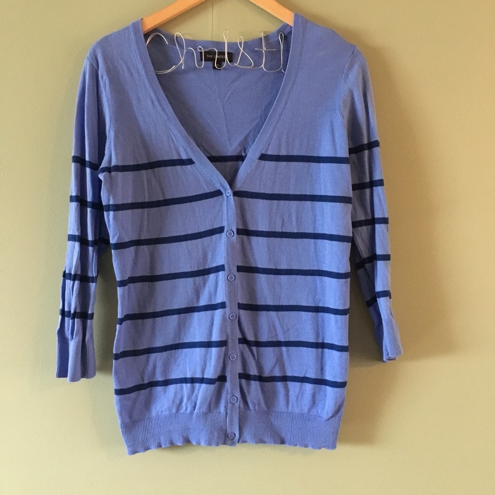 Light and Dark Blue Striped Cardigan Sz L